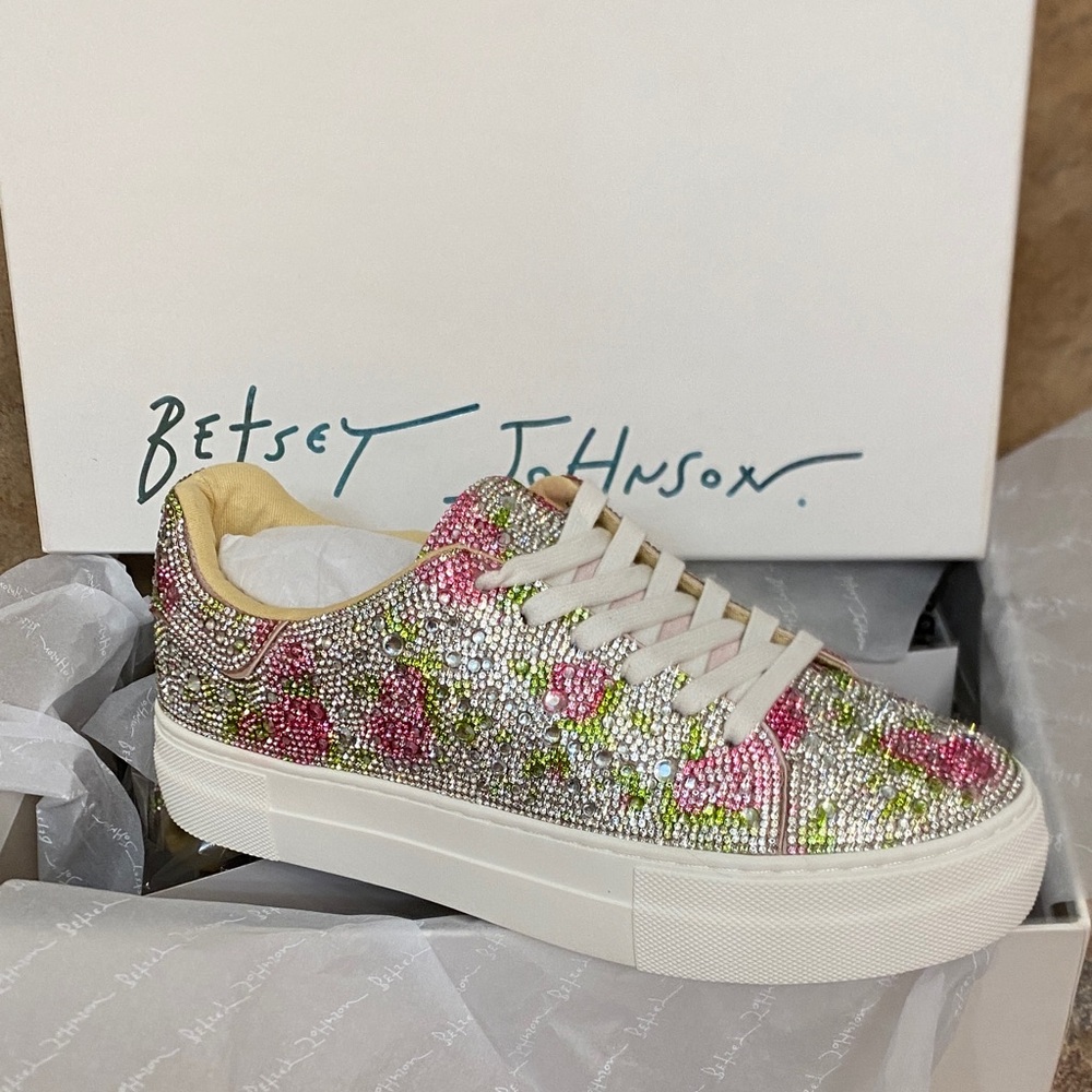 Betsey Johnson Rhinestone Floral Sneakers - Pink and Green
